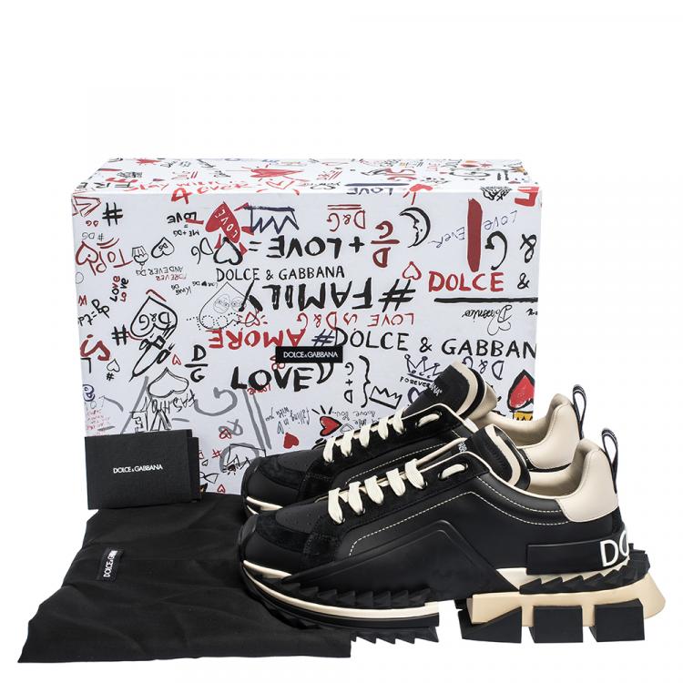 Pre Owned Dolce & Gabbana Black Two-Tone Leather Super King Platform Sneakers Size 43