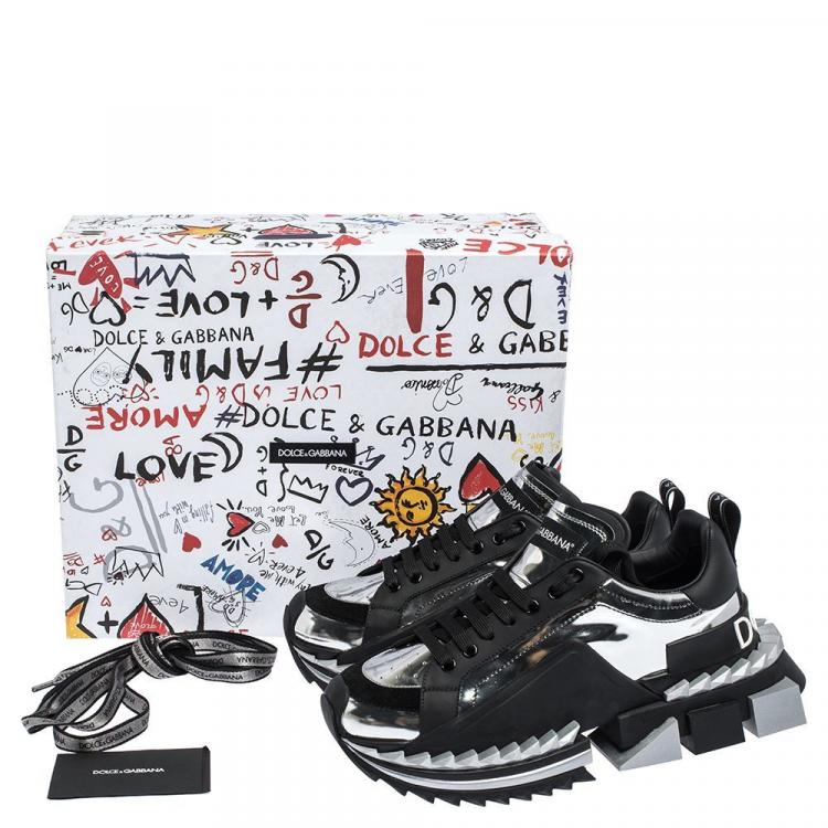 Pre Owned Dolce & Gabbana Black Two-Tone Leather Super King Platform Sneakers Size 44