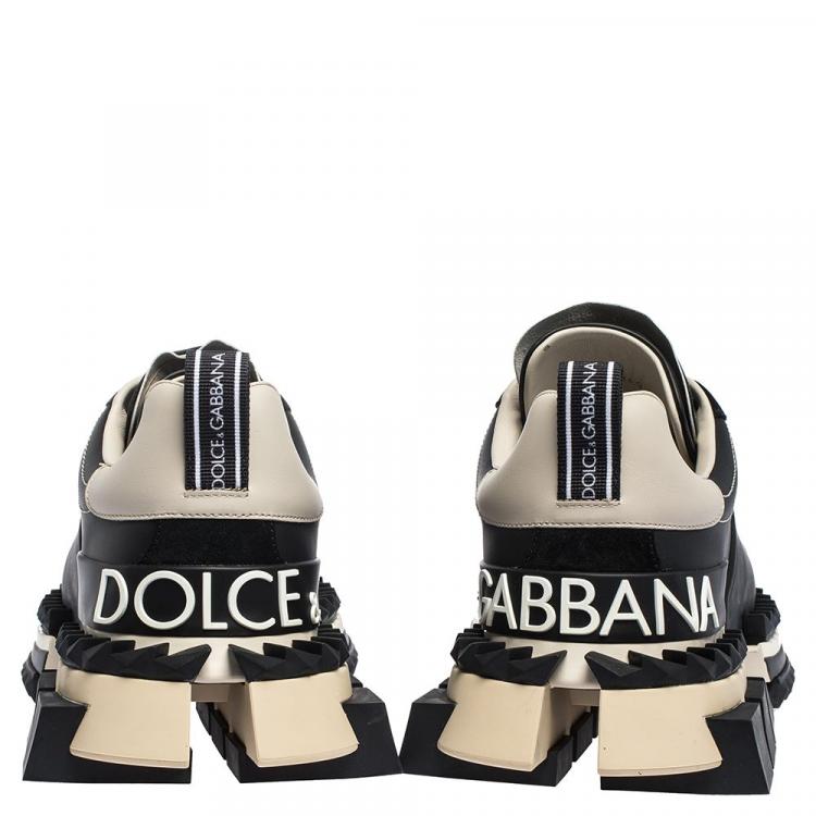Pre Owned Dolce & Gabbana Black Two-Tone Leather Super King Platform Sneakers Size 44