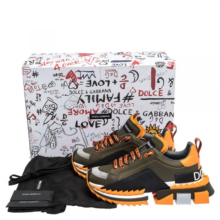 Pre Owned Dolce & Gabbana Green/Orange Leather Super King Platform Sneakers Size 41.5