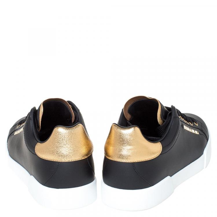 Pre Owned Dolce & Gabbana Black/Gold Leather Lace Up Sneakers Size 40