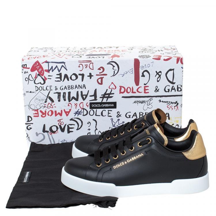 Pre Owned Dolce & Gabbana Black/Gold Leather Lace Up Sneakers Size 40