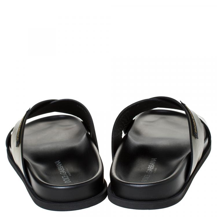 Pre Owned Dolce & Gabbana Green Leather Criss-Cross Slide Sandals Size 42