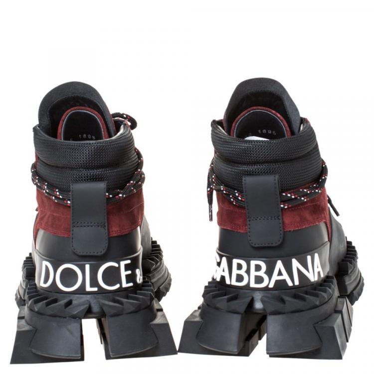 Pre Owned Dolce & Gabbana Burgundy Split-Grain Leather Super King High Top Sneakers Size 43