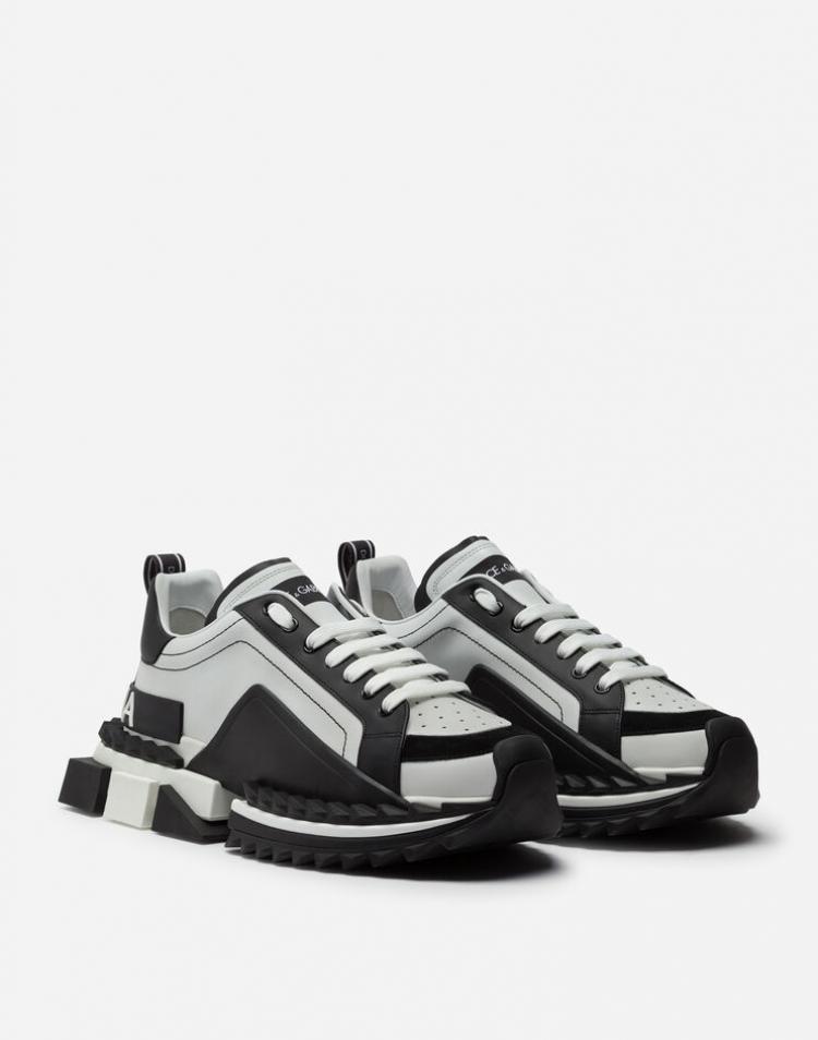 Pre Owned Dolce & Gabbana Black/White Leather Super King Platform Sneakers Size 42