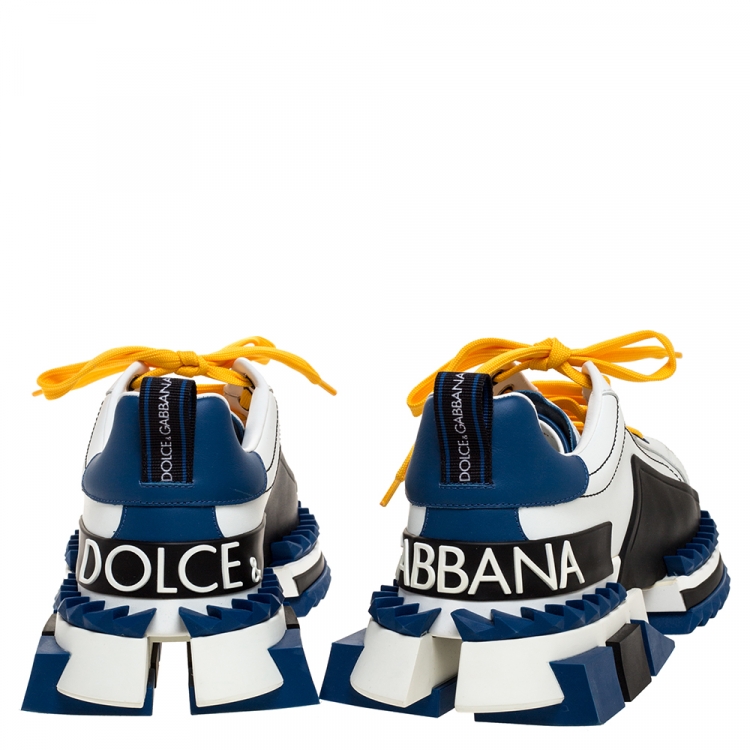 Pre Owned Dolce & Gabbana White/Blue Leather Super King Platform Low Top Sneakers Size 41