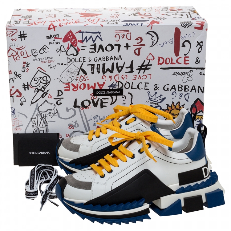 Pre Owned Dolce & Gabbana White/Blue Leather Super King Platform Low Top Sneakers Size 41