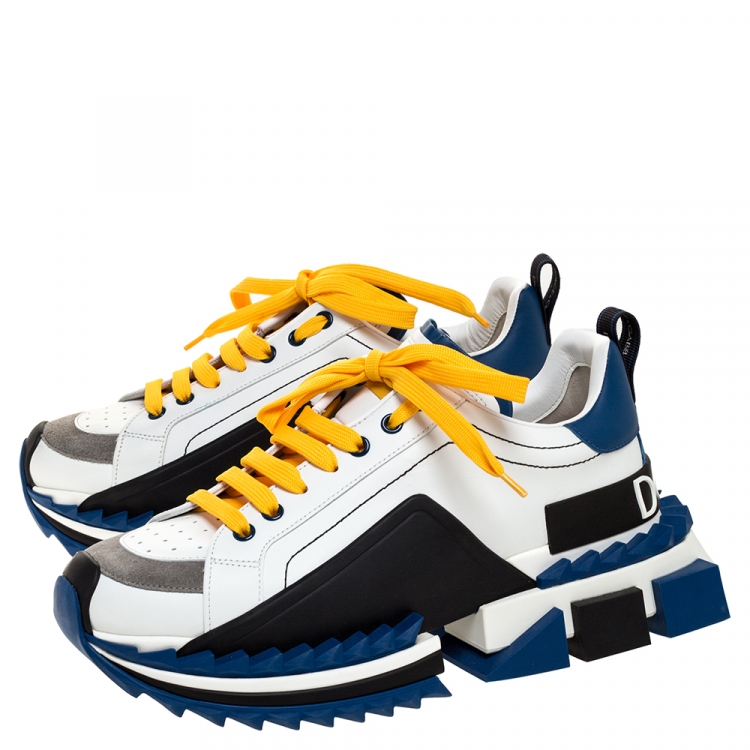 Pre Owned Dolce & Gabbana White/Blue Leather Super King Platform Low Top Sneakers Size 41