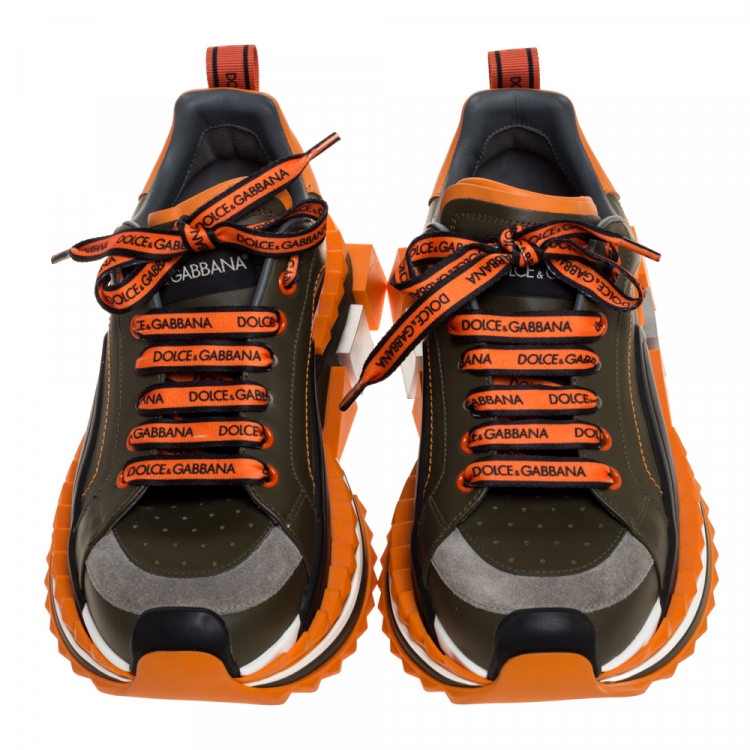 Pre Owned Dolce & Gabbana Green/Orange Leather Super King Platform Low Top Sneakers Size 41