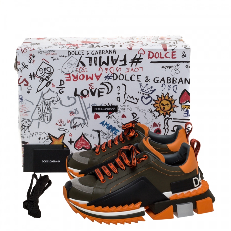 Pre Owned Dolce & Gabbana Green/Orange Leather Super King Platform Low Top Sneakers Size 41