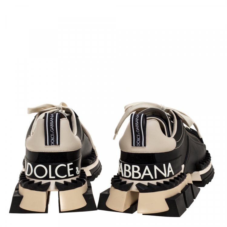 Pre Owned Dolce & Gabbana Black Two-Tone Leather Super King Platform Low Top Sneakers Size 43