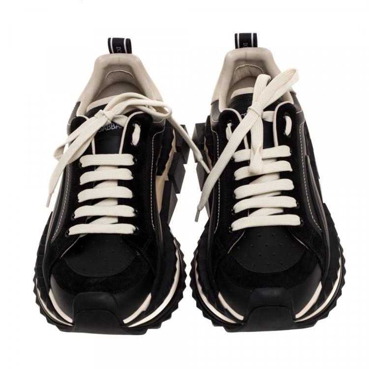 Pre Owned Dolce & Gabbana Black Two-Tone Leather Super King Platform Low Top Sneakers Size 43