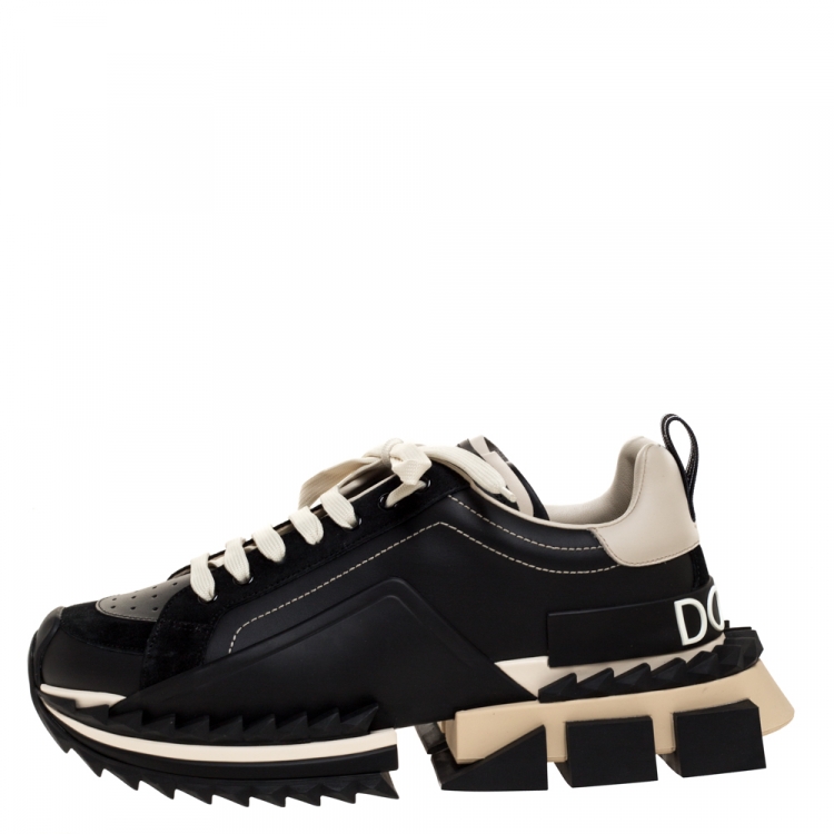 Pre Owned Dolce & Gabbana Black Two-Tone Leather Super King Platform Low Top Sneakers Size 43