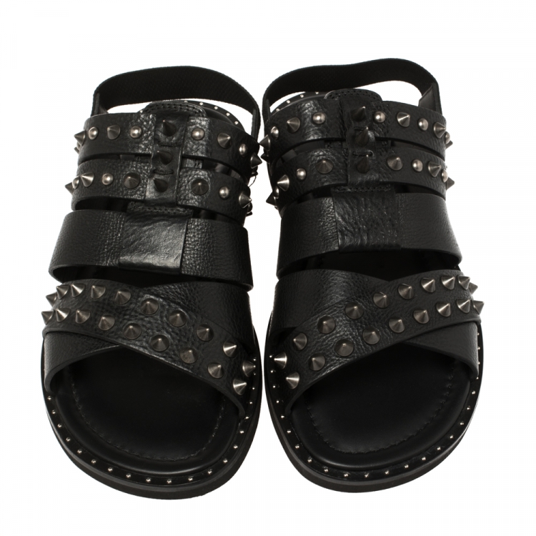 Pre Owned Dolce and Gabbana Black Leather Cross Strap Spike Sandals Size 43