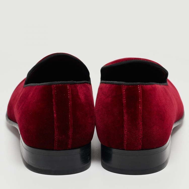 Pre Owned Dolce & Gabbana Red Velvet Embraided Accent Loafers Size 43