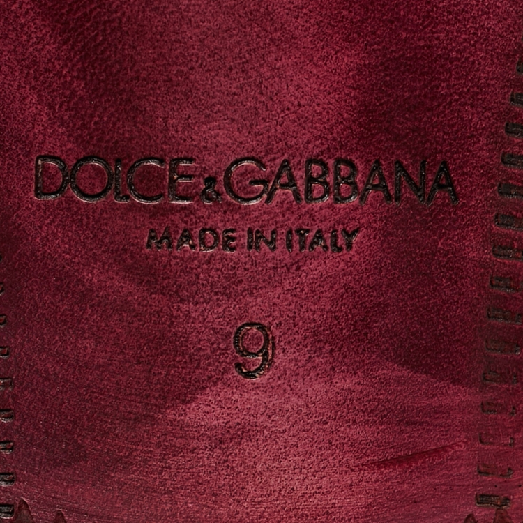 Pre Owned Dolce & Gabbana Red Velvet Embraided Accent Loafers Size 43