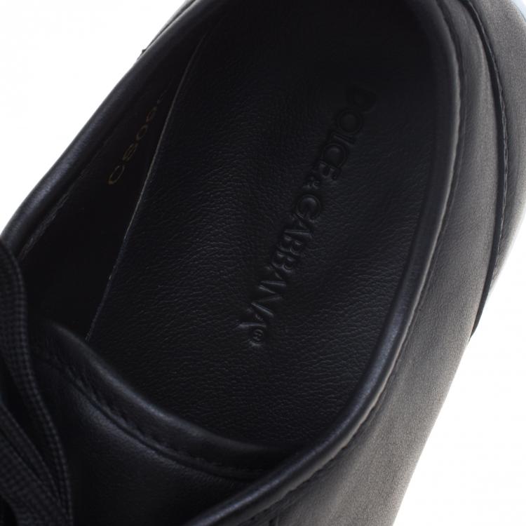 Pre Owned Dolce and Gabbana Black Leather Logo Plaque Low Top Sneakers Size 43.5