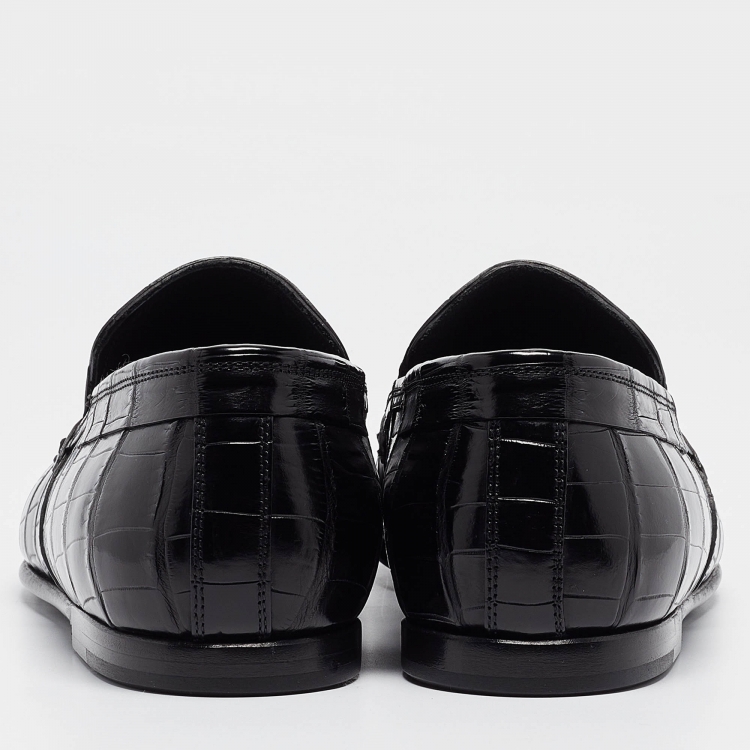 Pre Owned Dolce & Gabbana Black Crocodile Smoking Slippers Size 41