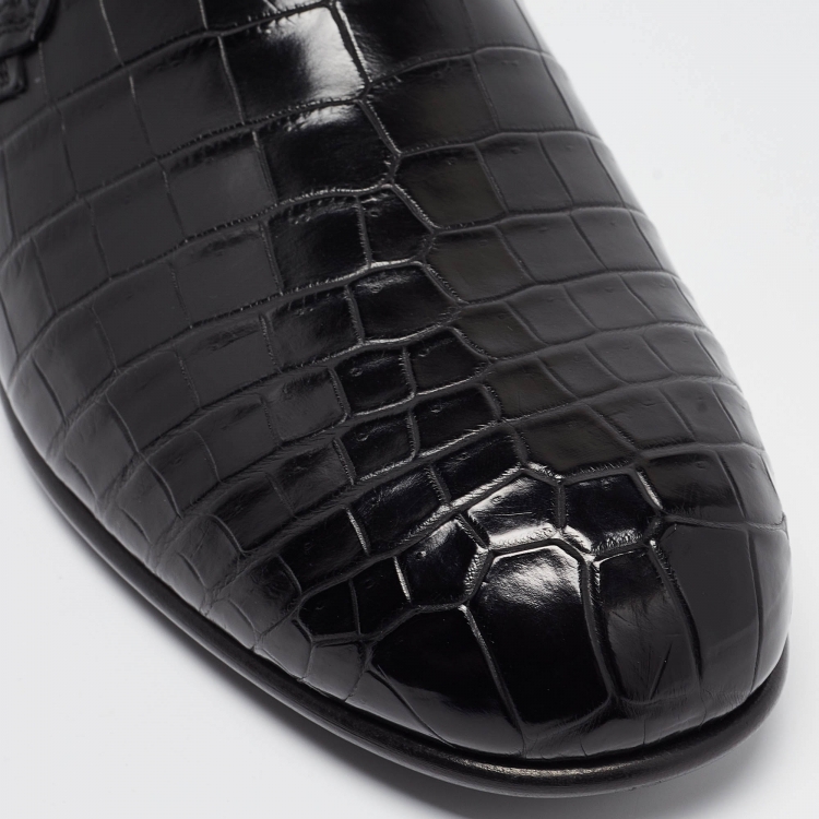 Pre Owned Dolce & Gabbana Black Crocodile Smoking Slippers Size 41