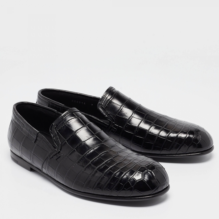Pre Owned Dolce & Gabbana Black Crocodile Smoking Slippers Size 41