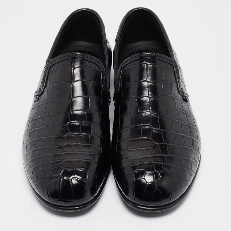 Pre Owned Dolce & Gabbana Black Crocodile Smoking Slippers Size 41