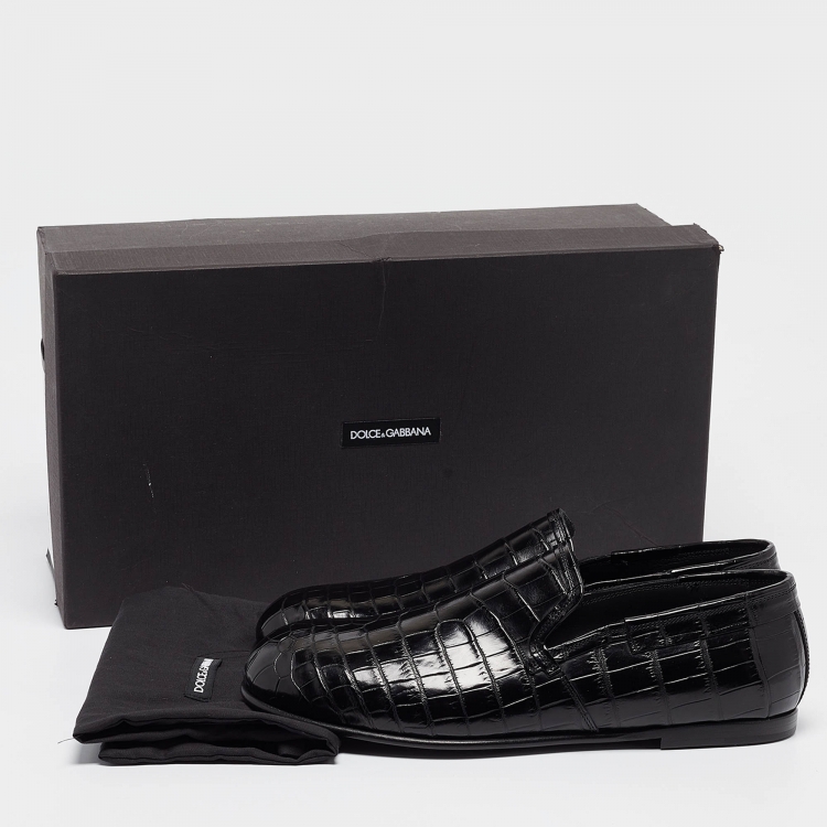 Pre Owned Dolce & Gabbana Black Crocodile Smoking Slippers Size 41