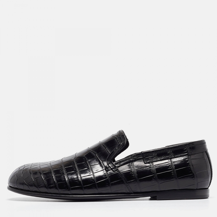 Pre Owned Dolce & Gabbana Black Crocodile Smoking Slippers Size 41