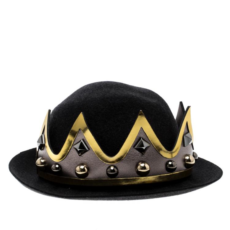 Pre Owned Dolce and Gabbana Grey Wool Crown Base Fedora Hat Size 57