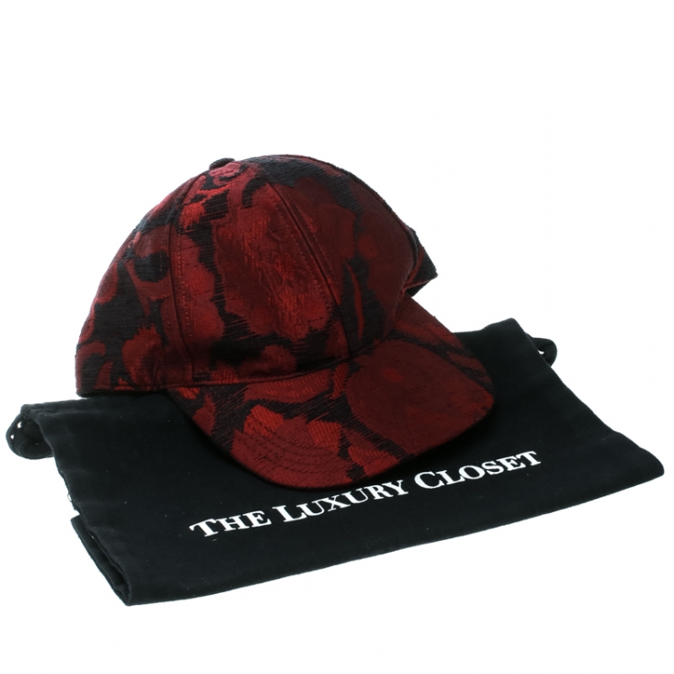 Pre Owned Dolce and Gabbana  Burgundy and Black Rose Jacquard Cap Size 58