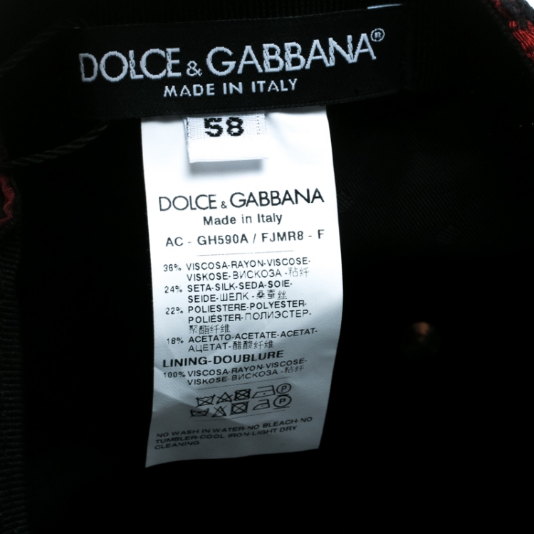 Pre Owned Dolce and Gabbana  Burgundy and Black Rose Jacquard Cap Size 58