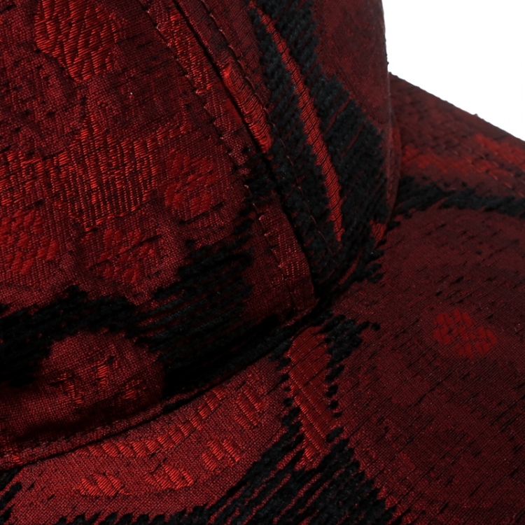 Pre Owned Dolce and Gabbana  Burgundy and Black Rose Jacquard Cap Size 58