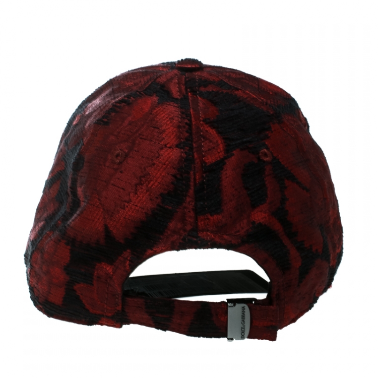 Pre Owned Dolce and Gabbana  Burgundy and Black Rose Jacquard Cap Size 58