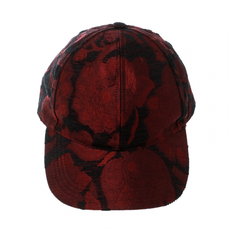 Pre Owned Dolce and Gabbana  Burgundy and Black Rose Jacquard Cap Size 58