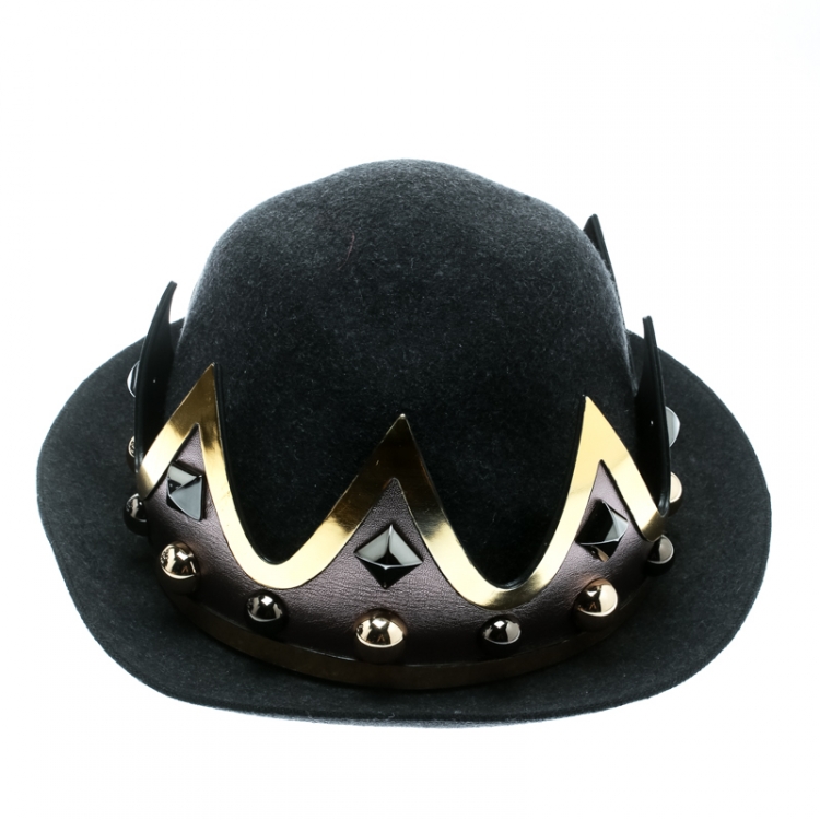 Pre Owned Dolce and Gabbana Grey Wool Crown Base Fedora Hat Size 59