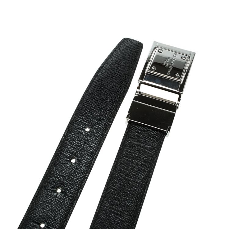 Pre Owned Dolce and Gabbana Black Textured Leather Logo Plaque Belt 90cm
