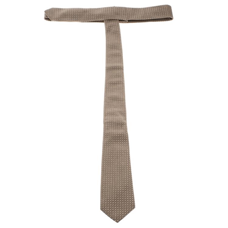 Pre Owned Dolce and Gabbana Brown Dot Embroidered Silk and Cotton Blend Tie