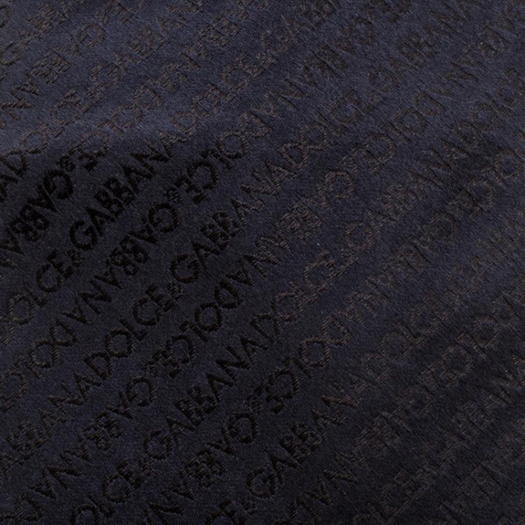 Pre Owned Dolce and Gabbana Navy Blue Logo Pattern Jacquard Silk Tie