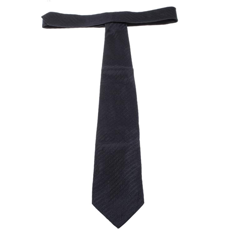 Pre Owned Dolce and Gabbana Navy Blue Logo Pattern Jacquard Silk Tie