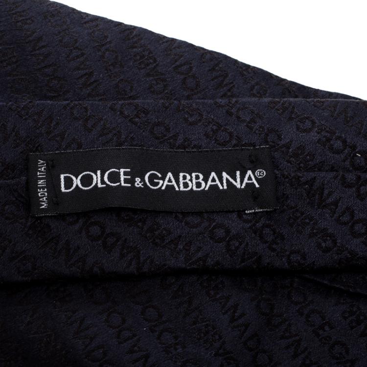 Pre Owned Dolce and Gabbana Navy Blue Logo Pattern Jacquard Silk Tie