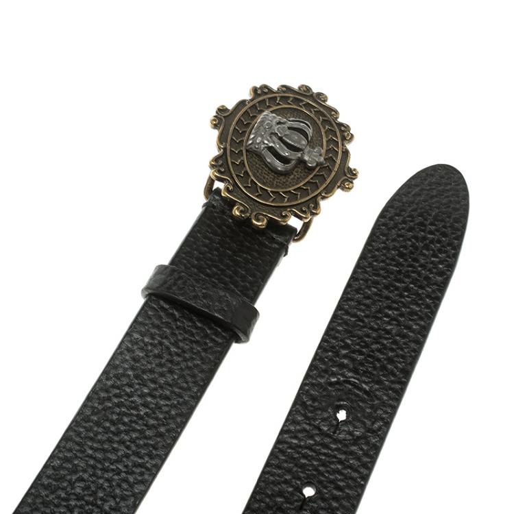 Pre Owned Dolce and Gabbana Black Leather Crown Buckle Belt 85 CM