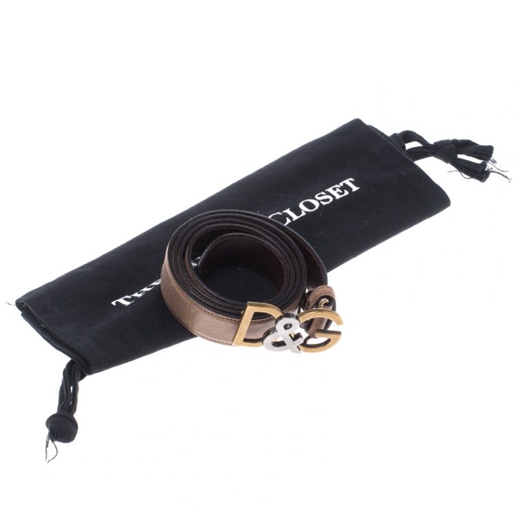 Pre Owned Dolce and Gabbana Brown Leather D&G Buckle Belt 95cm 