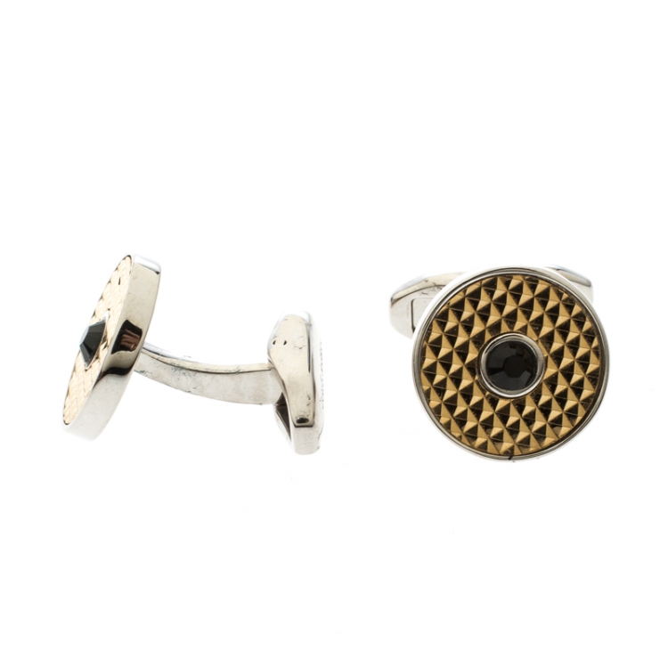 Pre Owned Dolce and Gabbana Crystal Textured Two Tone Metal Round Cufflinks 