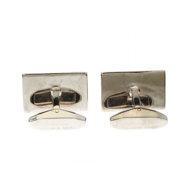 Pre Owned Dolce and Gabbana Textured Two Tone Metal Rectangular Cufflinks 