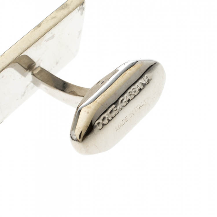 Pre Owned Dolce and Gabbana Textured Two Tone Metal Rectangular Cufflinks 