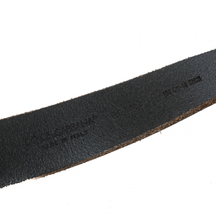 Pre Owned Dolce & Gabbana Beige Leather Logo Plaque Belt 100cm