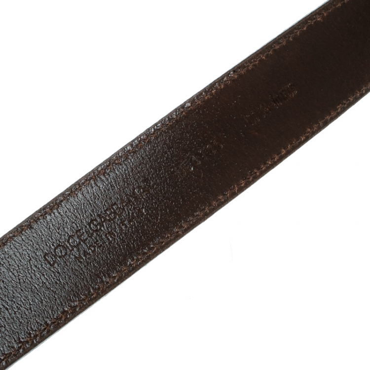 Pre Owned Dolce and Gabbana Light Brown Leather D&G Buckle Belt 100 CM