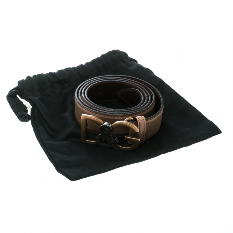 Pre Owned Dolce and Gabbana Light Brown Leather D&G Buckle Belt 100 CM