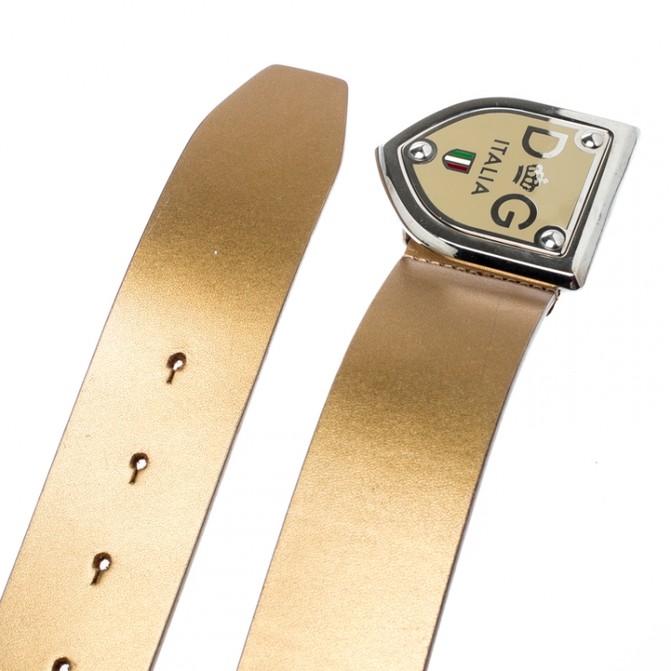 Pre Owned Dolce and Gabbana Gold Leather Buckle Belt 100 CM