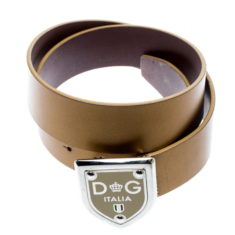 Pre Owned Dolce and Gabbana Gold Leather Buckle Belt 100 CM