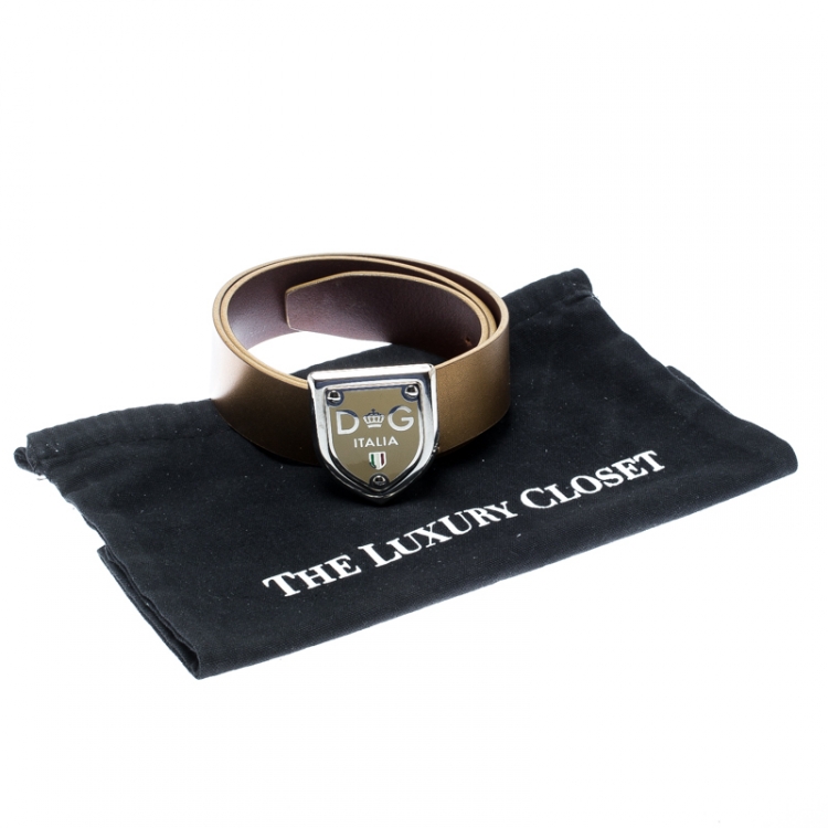 Pre Owned Dolce and Gabbana Gold Leather Buckle Belt 100 CM
